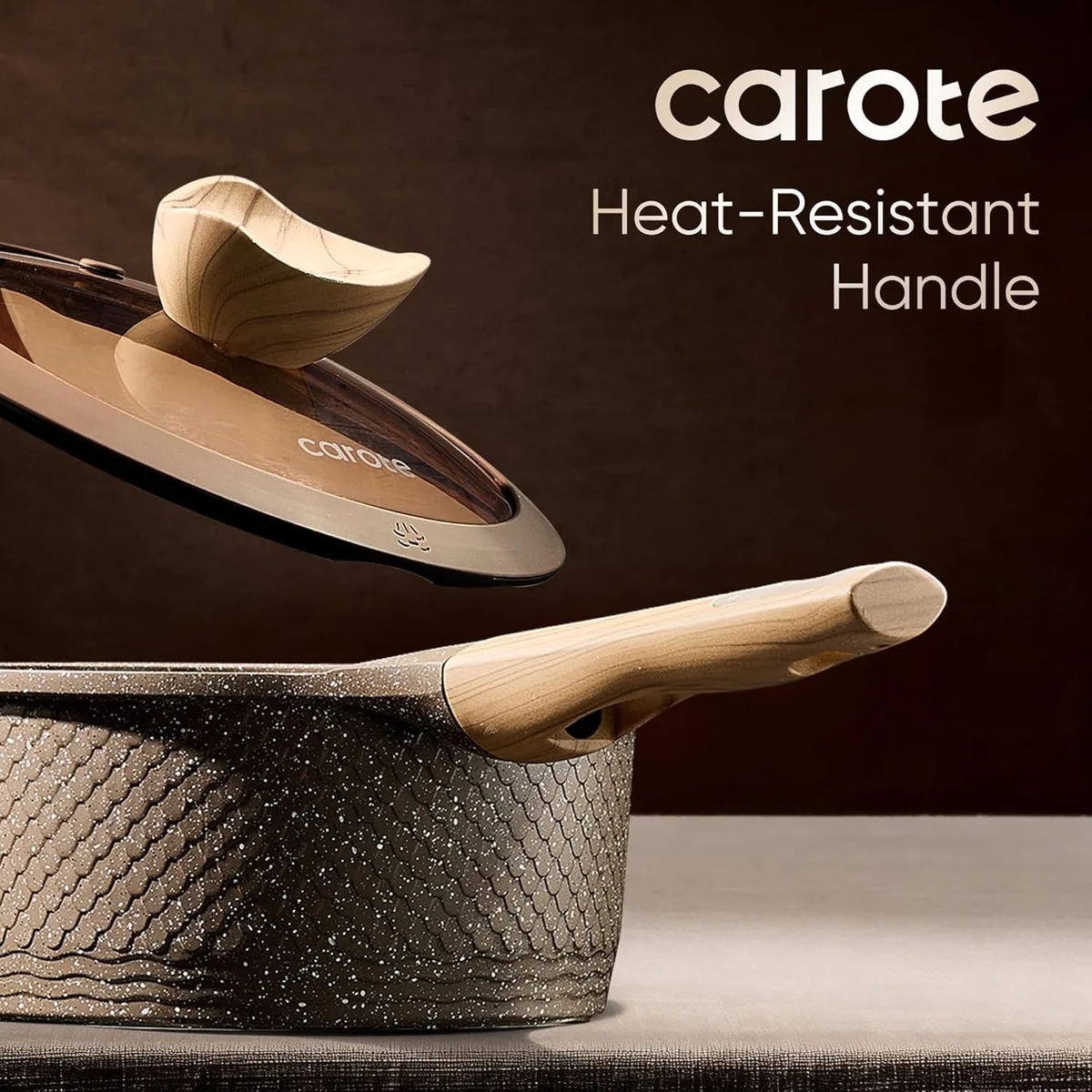 CAROTE 26PCS Pots and Pans Set Non Stick A12863 Induction Compatible Aluminum Brown New image 7