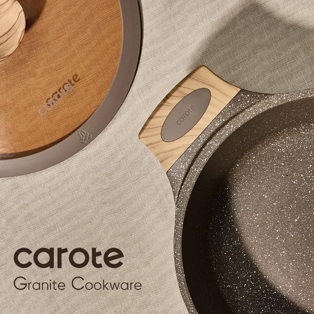 CAROTE 26PCS Pots and Pans Set Non Stick A12863 Induction Compatible Aluminum Brown New image 8