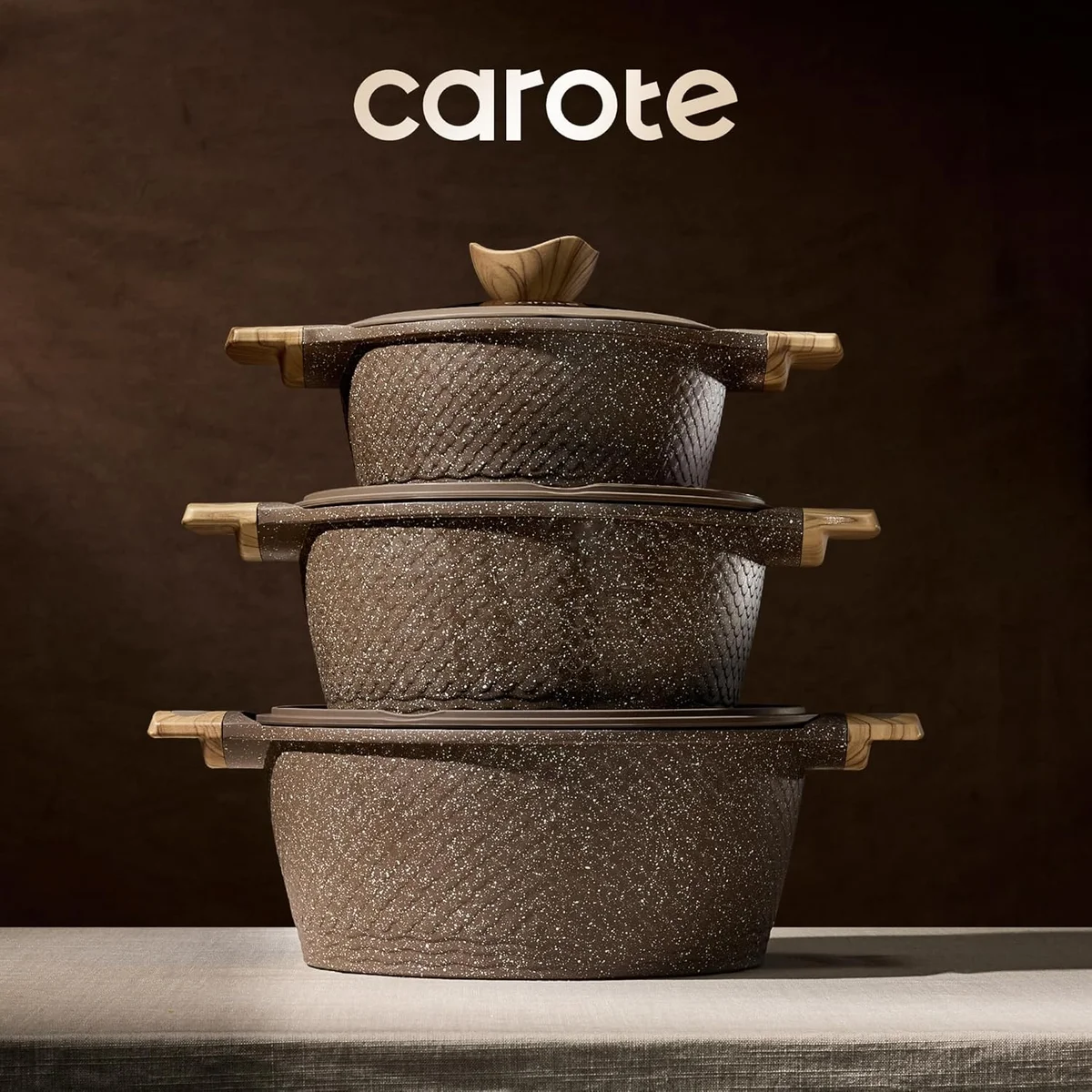 CAROTE 26PCS Pots and Pans Set Non Stick A12863 Induction Compatible Aluminum Brown New image 9
