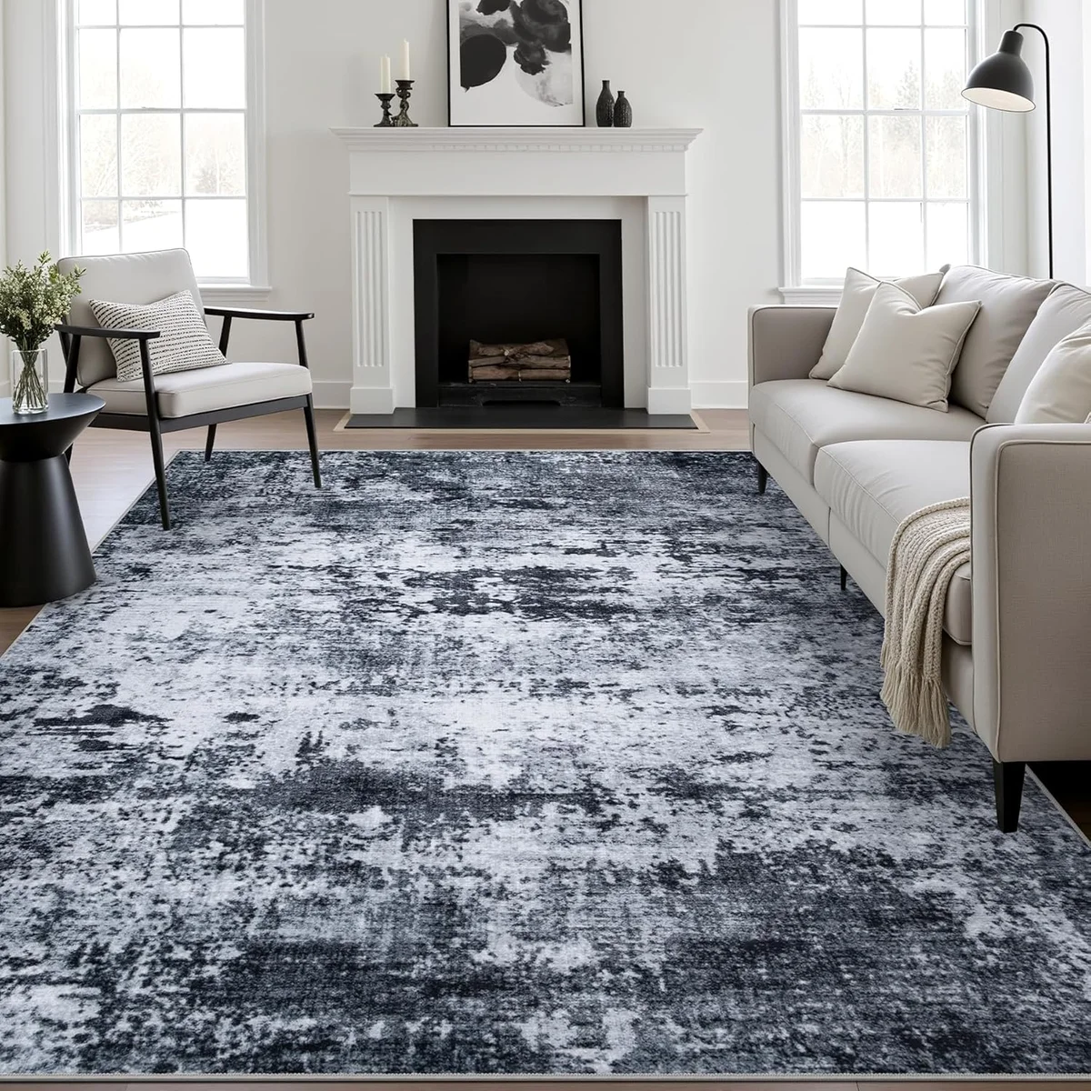FXRHLP 5x7 Area Rug Washable Soft Thin Carpet Non-Slip Stain Resistant Black - New