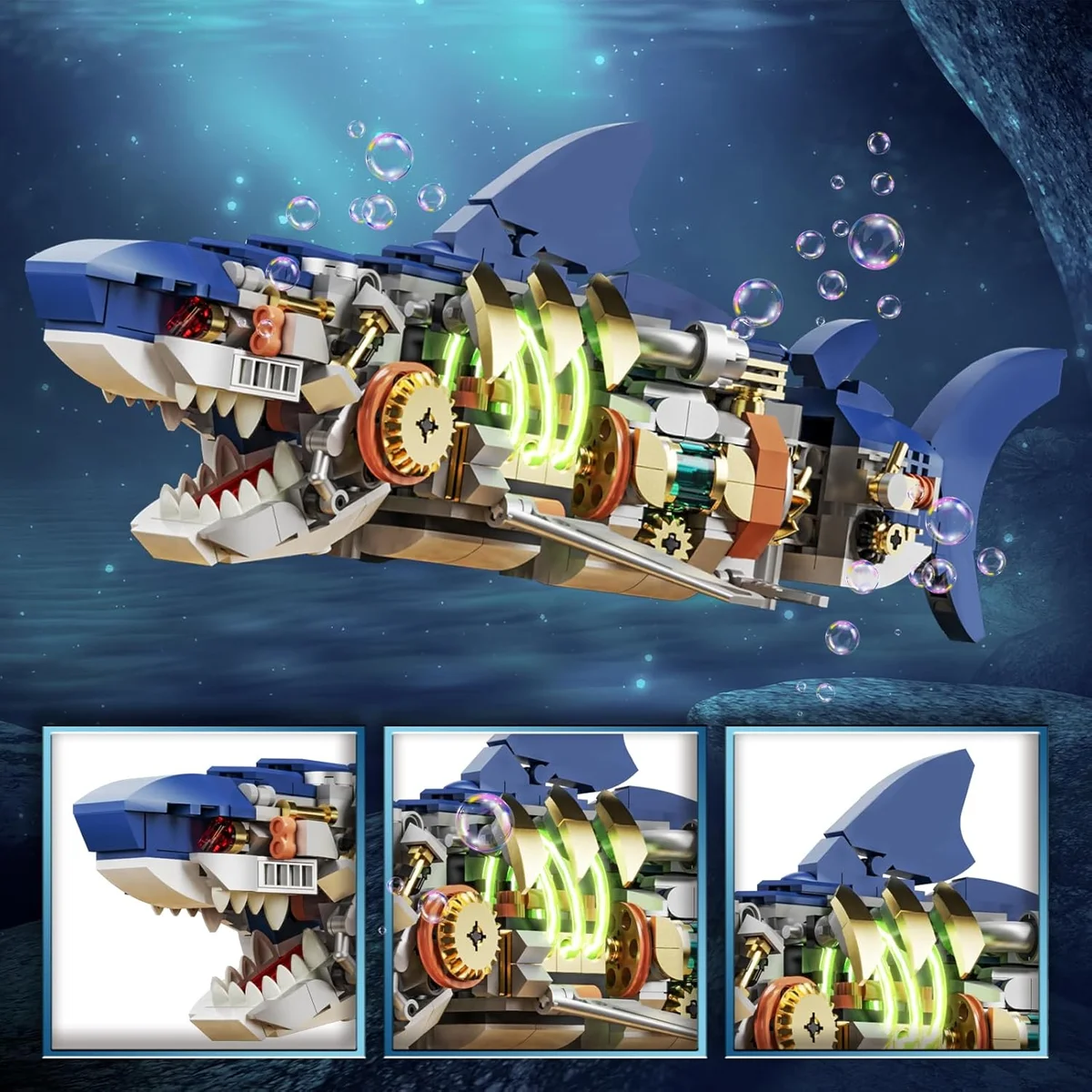 PLAYNENO Mechanical Shark Building Block Set 687 PCS Movable Sea Animal Plastic New image 3