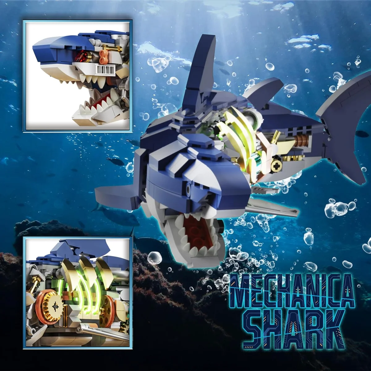 PLAYNENO Mechanical Shark Building Block Set 687 PCS Movable Sea Animal Plastic New image 4
