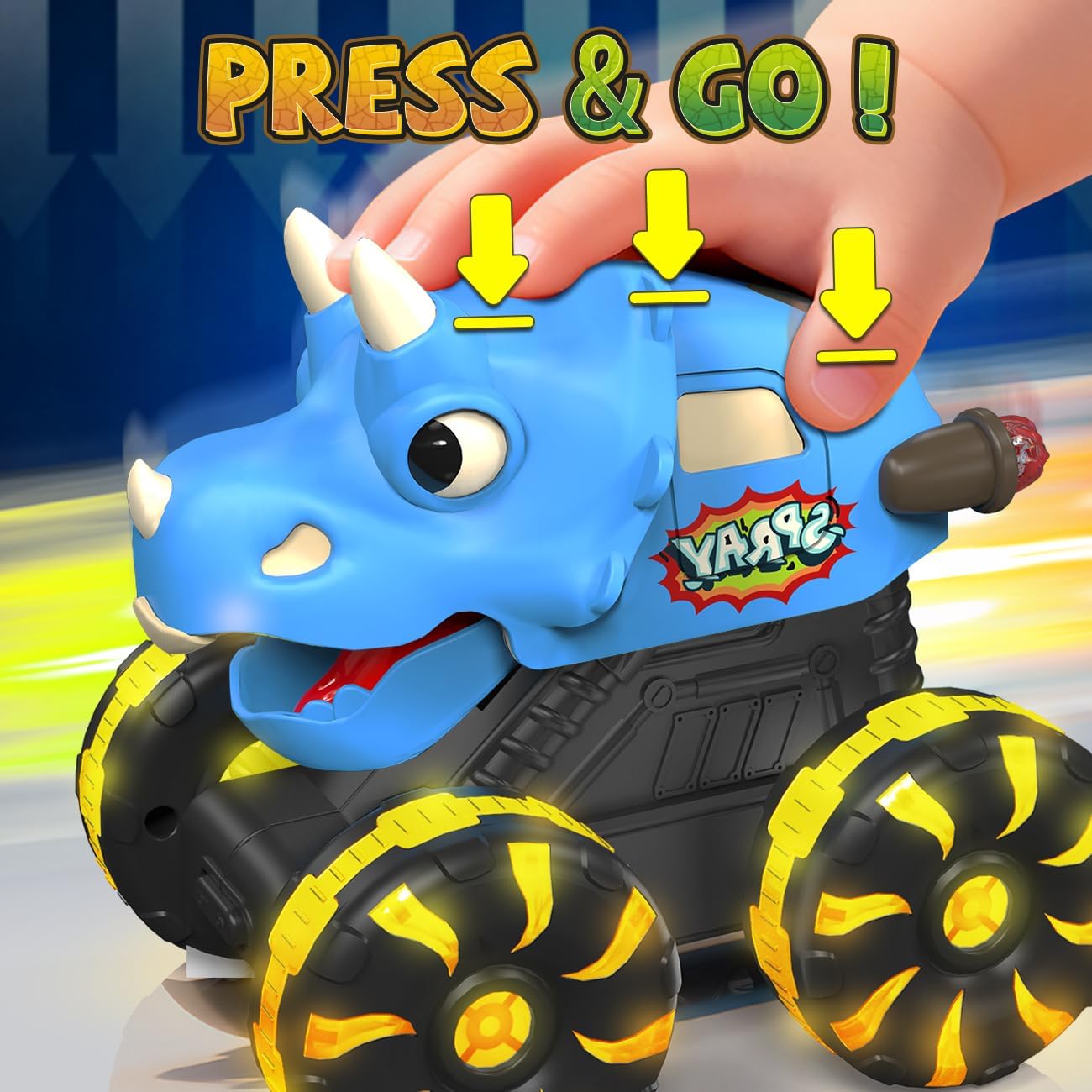 NARRIO Dinosaur Monster Trucks for Toddlers 2-4 Toy Cars 3 Pack Light-Up Truck Blue-Green-Red New image 5