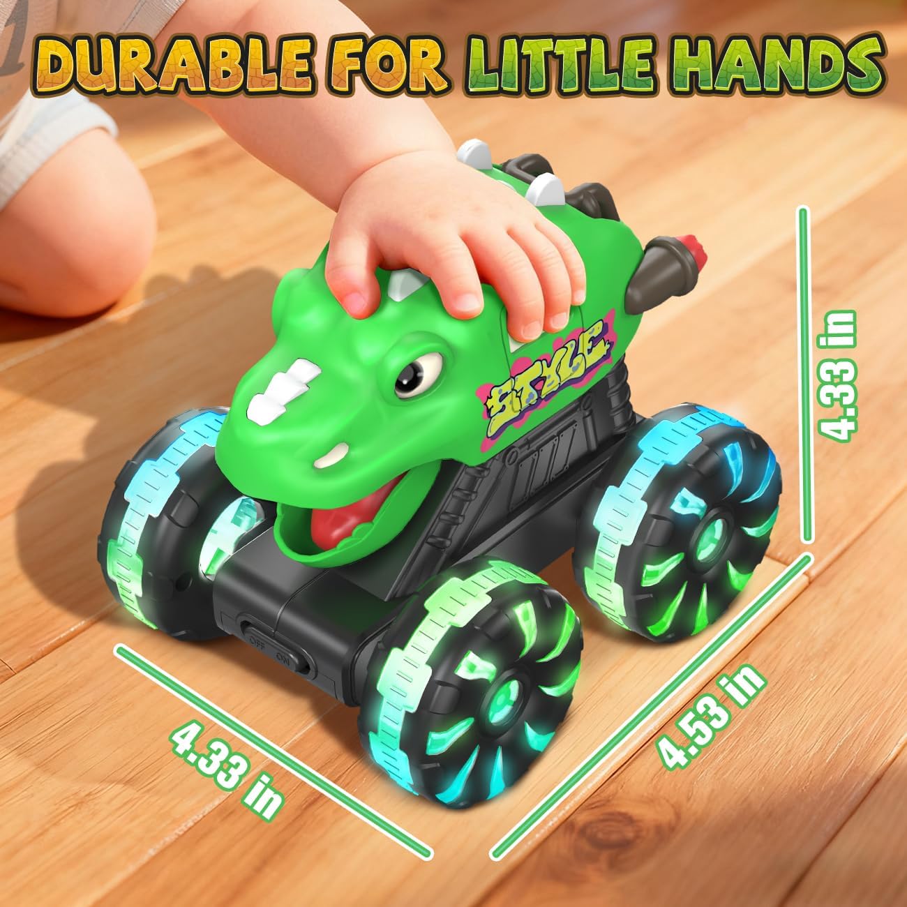 NARRIO Dinosaur Monster Trucks for Toddlers 2-4 Toy Cars 3 Pack Light-Up Truck Blue-Green-Red New image 8