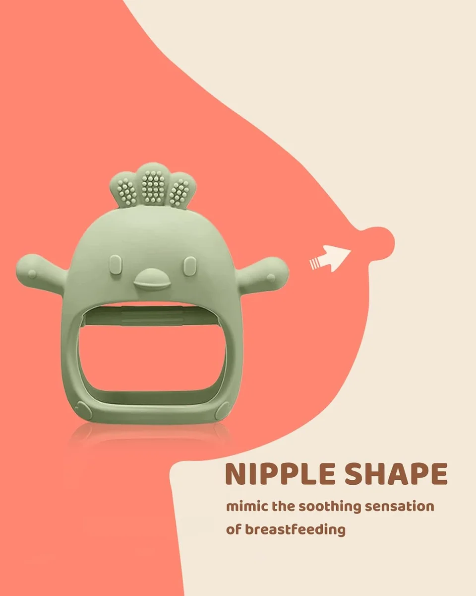 ChooKaChoo Silicone Teething Mitten 2 Pack BPA Free Green & Caramel New image 2