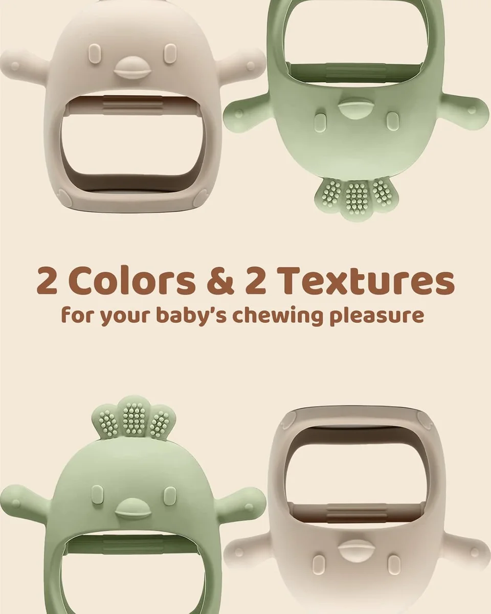 ChooKaChoo Silicone Teething Mitten 2 Pack BPA Free Green & Caramel New image 7