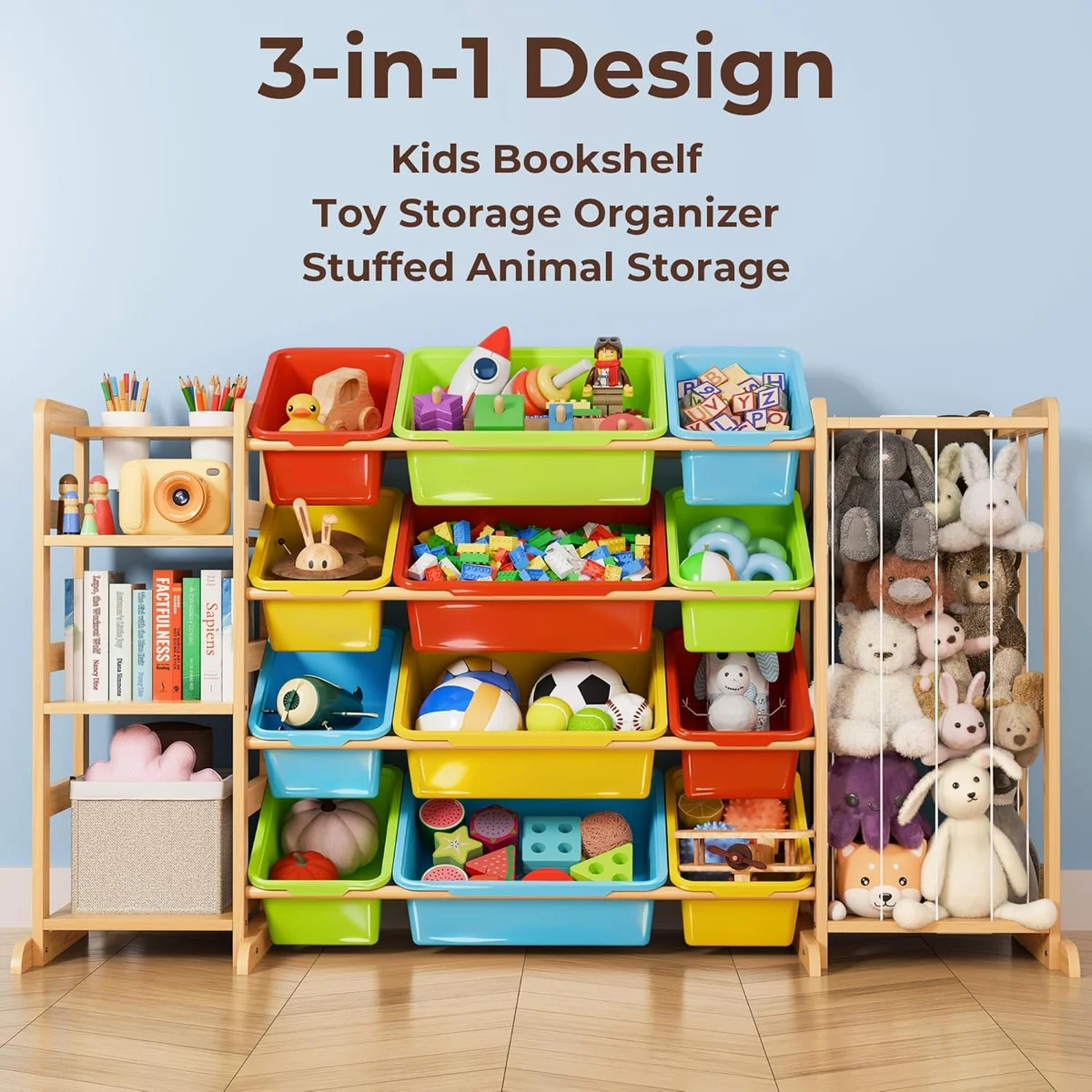 mirolam Toy Storage Organizer with Bookshelf and Stuffed Animal Storage - Playroom Organization with Shelves and 12 Bins - Living Room Box for Lego - Bedroom Decor Essentials image 4