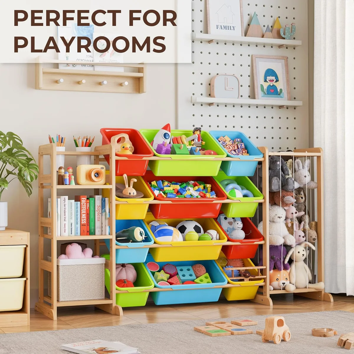 mirolam Toy Storage Organizer with Bookshelf and Stuffed Animal Storage - Playroom Organization with Shelves and 12 Bins - Living Room Box for Lego - Bedroom Decor Essentials image 3