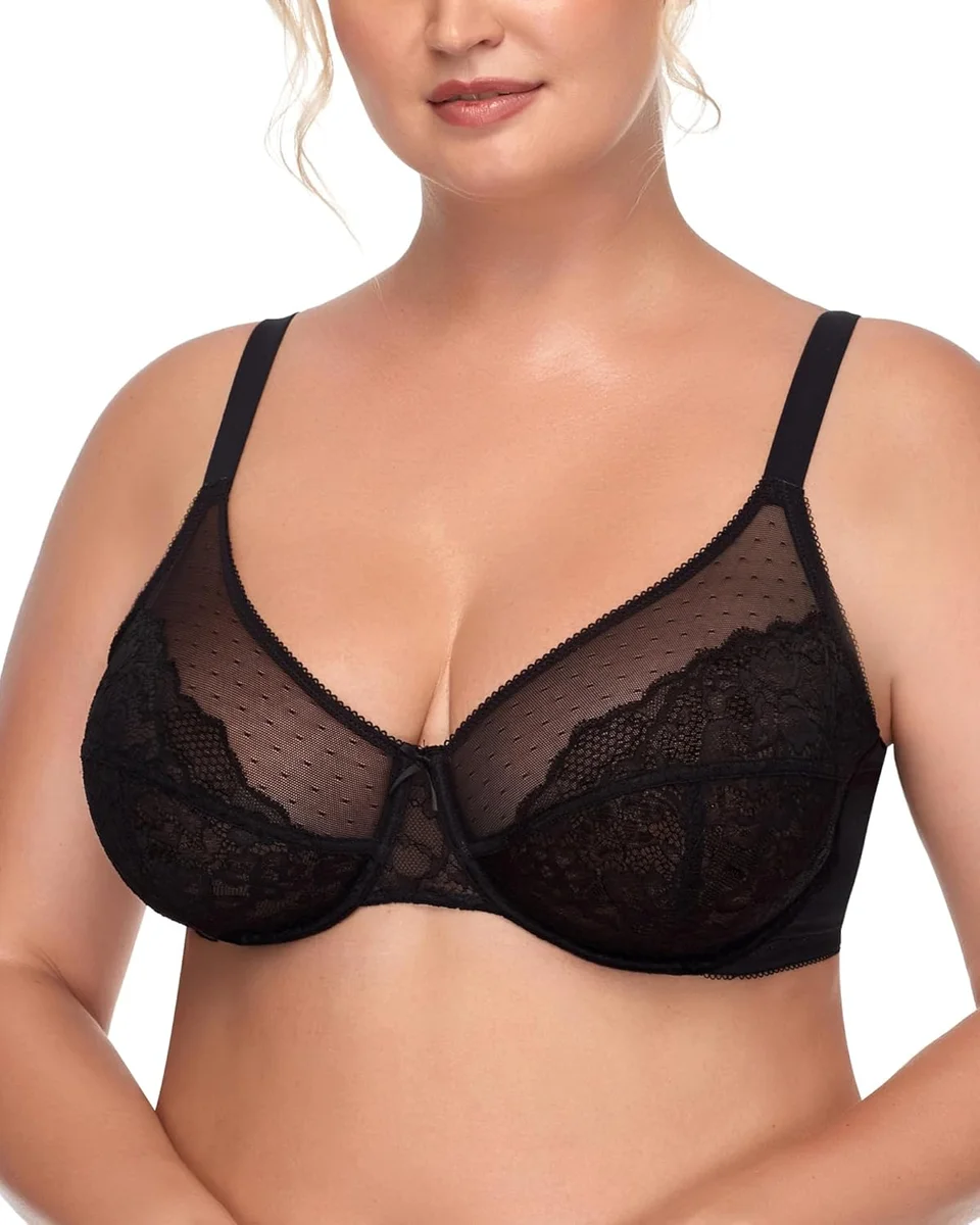 HSIA Minimizer Bras Enchante Full Coverage Underwire Bra 40C Floral Lace Black New image 6